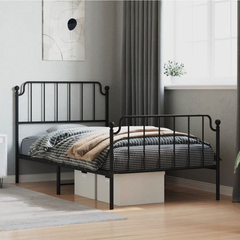 Bedframe met hoofd- en voeteneinde metaal zwart 100x190 cm