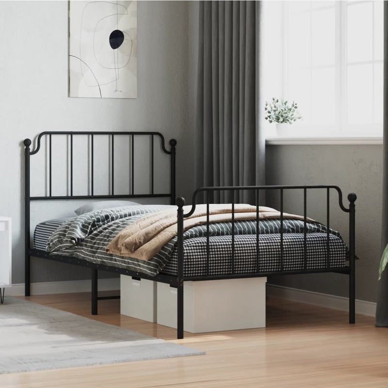 Bedframe met hoofd- en voeteneinde metaal zwart 100x200 cm