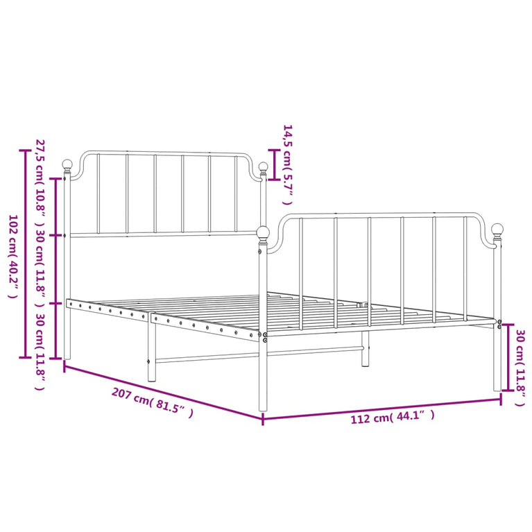 Bedframe met hoofd- en voeteneinde metaal zwart 107x203 cm