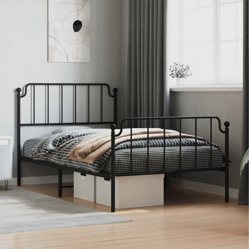 Bedframe met hoofd- en voeteneinde metaal zwart 107x203 cm