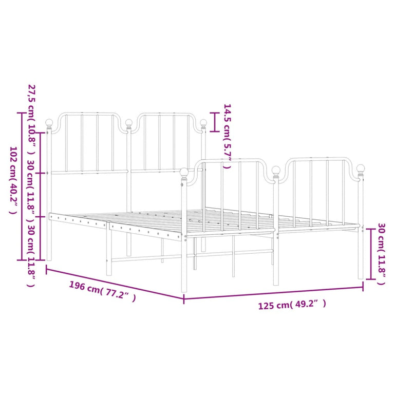 Bedframe met hoofd- en voeteneinde metaal zwart 120x190 cm