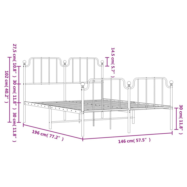 Bedframe met hoofd- en voeteneinde metaal zwart 140x190 cm