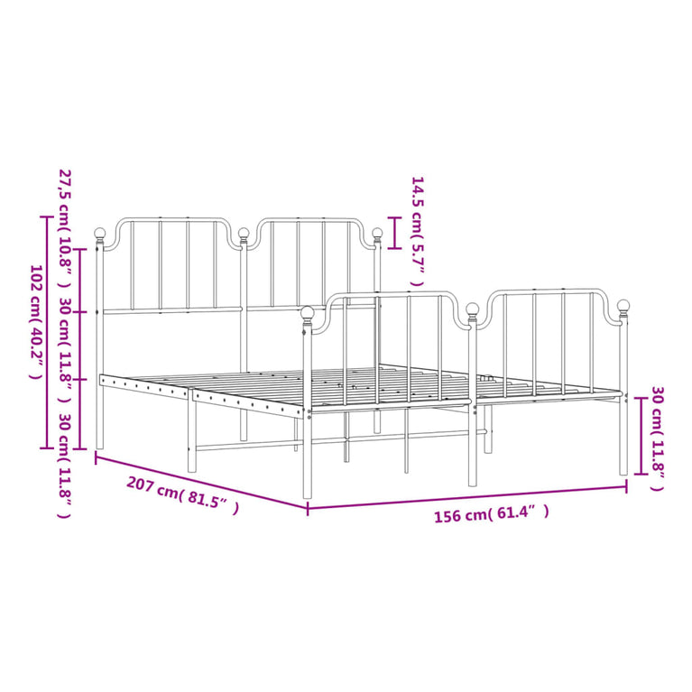 Bedframe met hoofd- en voeteneinde metaal zwart 150x200 cm