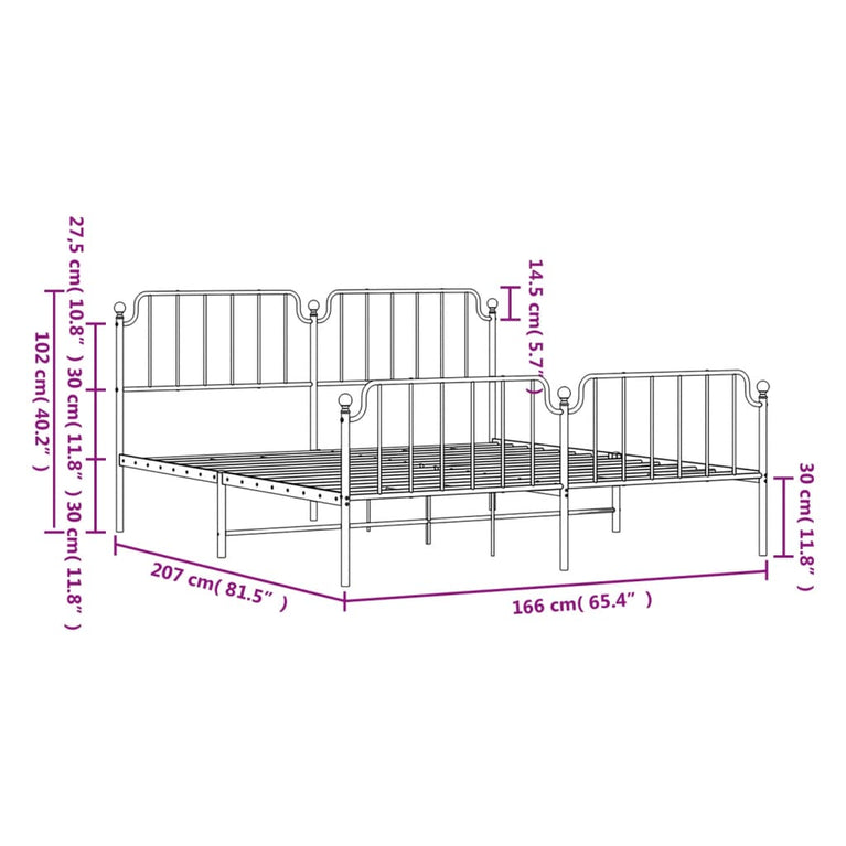 Bedframe met hoofd- en voeteneinde metaal zwart 160x200 cm