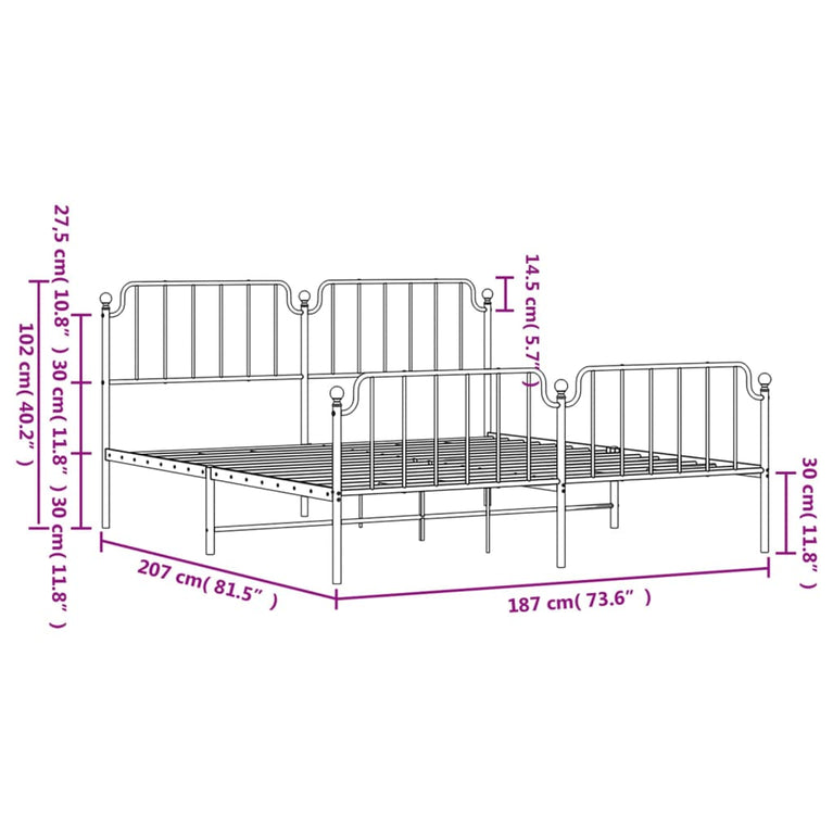 Bedframe met hoofd- en voeteneinde metaal zwart 180x200 cm