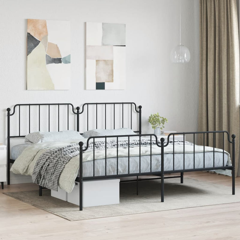 Bedframe met hoofd- en voeteneinde metaal zwart 200x200 cm
