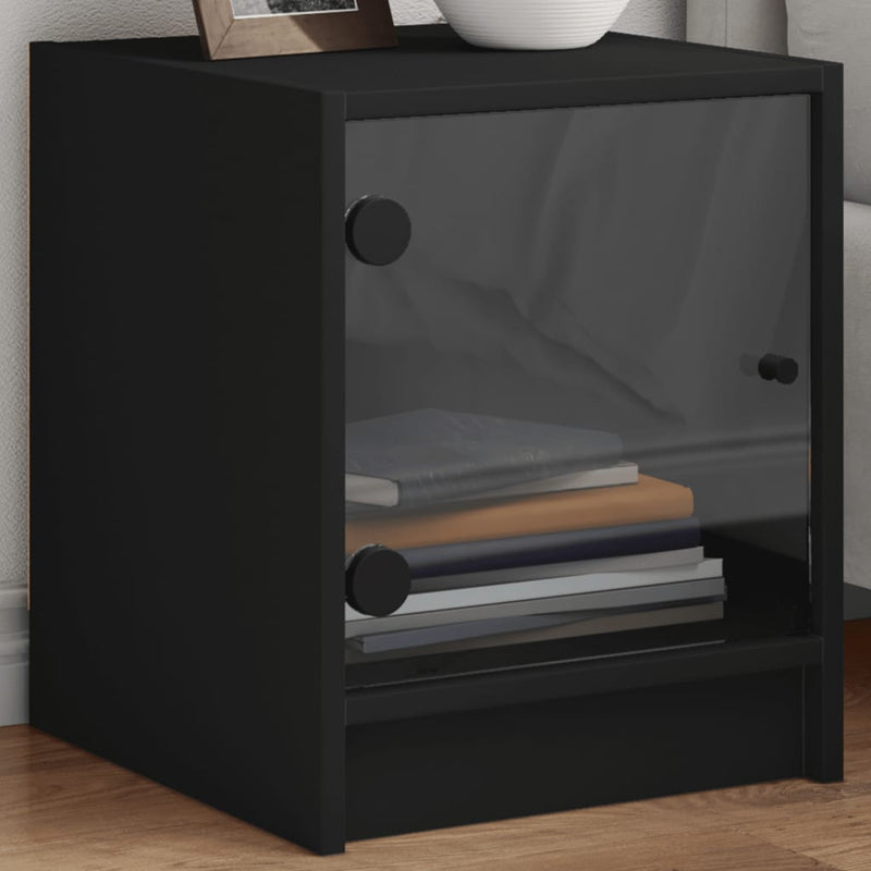 Nachtkastjes met glazen deuren 2 st 35x37x42 cm zwart