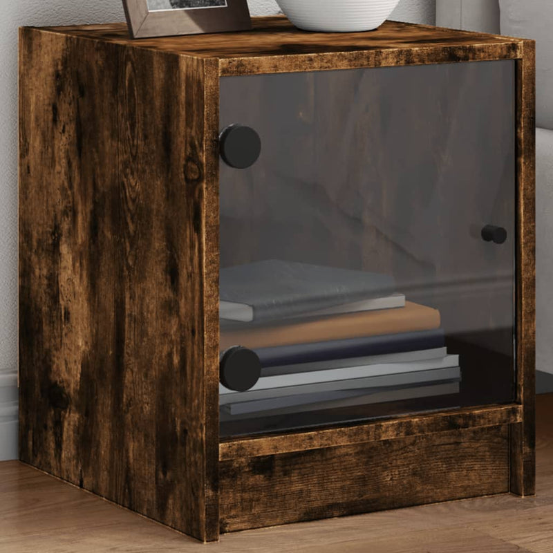 Nachtkastjes met glazen deuren 2 st 35x37x42 cm gerookt eiken
