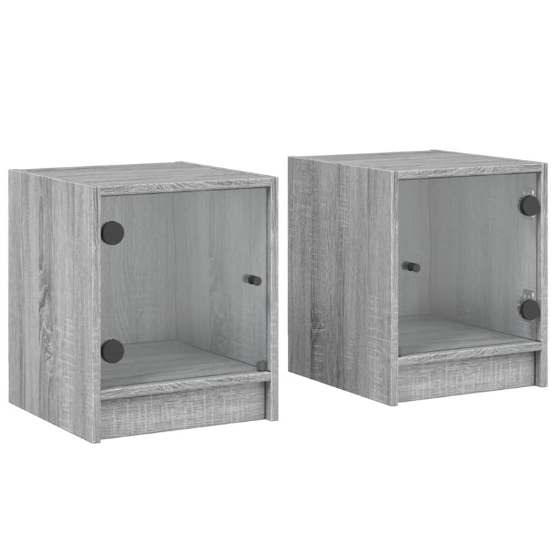 Nachtkastjes met glazen deuren 2 st 35x37x42 cm grijs sonoma