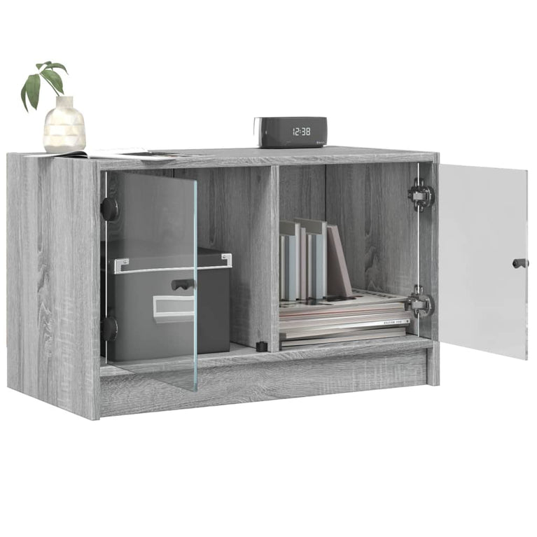 Tv-meubel met glazen deuren 68x37x42 cm grijs sonoma eiken