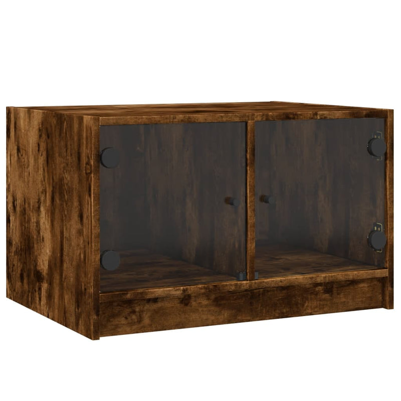 Salontafel met glazen deuren 68x50x42 cm gerookt eikenkleurig