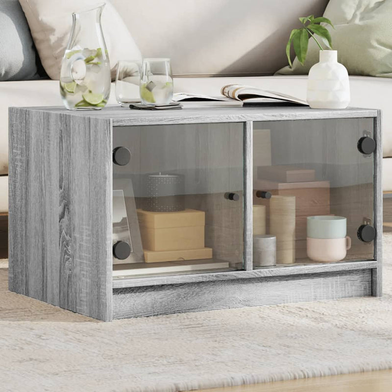 Salontafel met glazen deuren 68x50x42 cm grijs sonoma eiken