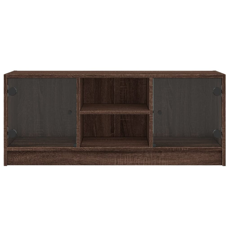 Tv-meubel met glazen deuren 102x37x42 cm bruineikenkleurig