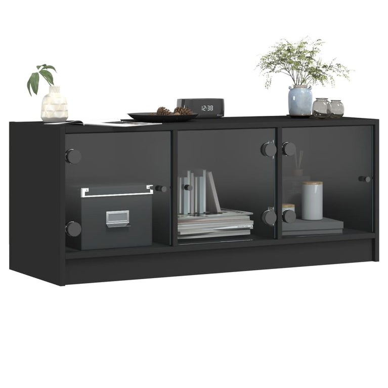 Tv-meubel met glazen deuren 102x37x42 cm zwart