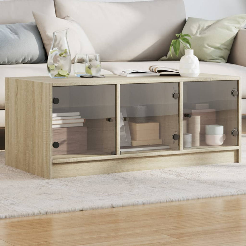 Salontafel met glazen deuren 102x50x42 cm sonoma eikenkleurig
