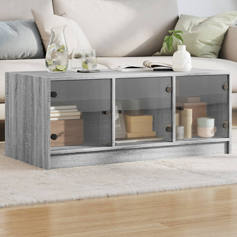 Salontafel met glazen deuren 102x50x42 cm grijs sonoma eiken