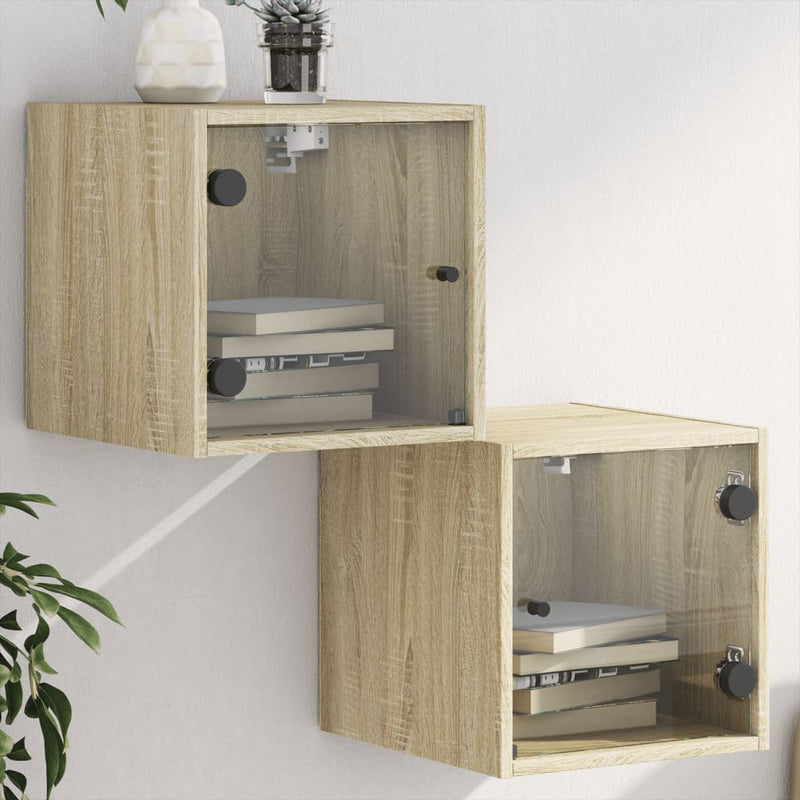 Nachtkastjes met glazen deuren 2 st 35x37x35 cm sonoma eiken