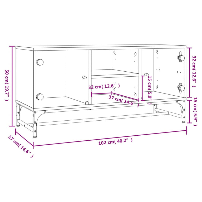 Tv-meubel met glazen deuren 102x37x50 cm gerookt eikenkleurig