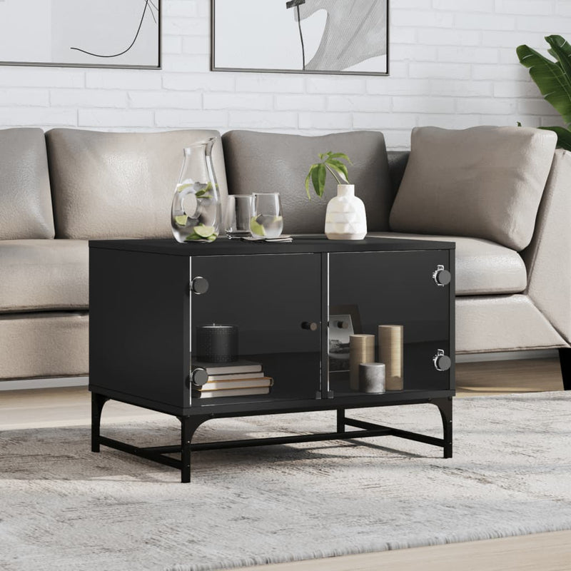 Salontafel met glazen deuren 68,5x50x50 cm zwart