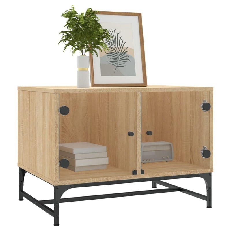 Salontafel met glazen deuren 68,5x50x50 cm sonoma eikenkleurig