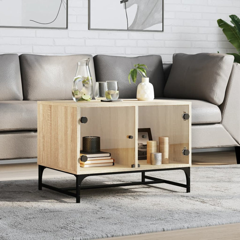 Salontafel met glazen deuren 68,5x50x50 cm sonoma eikenkleurig