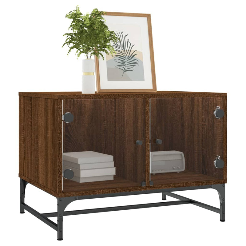 Salontafel met glazen deuren 68,5x50x50 cm gerookt eikenkleurig