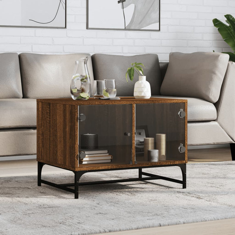 Salontafel met glazen deuren 68,5x50x50 cm gerookt eikenkleurig