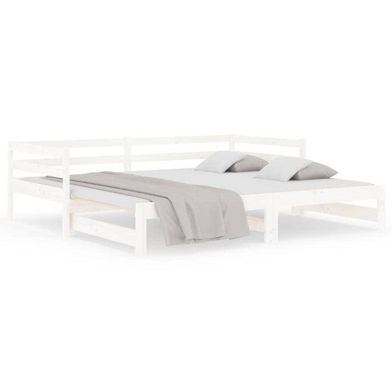 Slaapbank met onderschuifbed 90x190 cm massief grenenhout wit