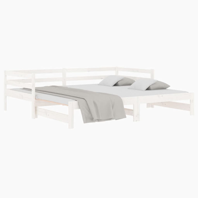 Slaapbank met onderschuifbed 80x200 cm massief grenenhout wit