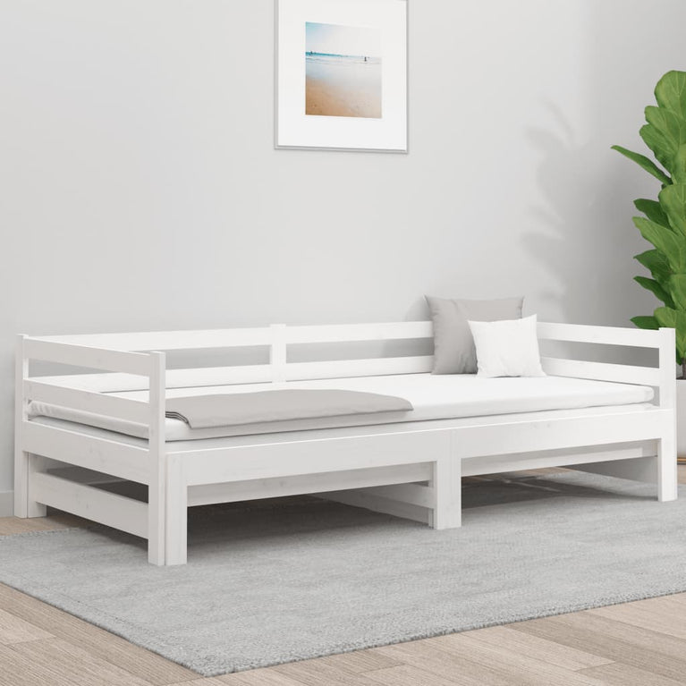 Slaapbank met onderschuifbed 80x200 cm massief grenenhout wit