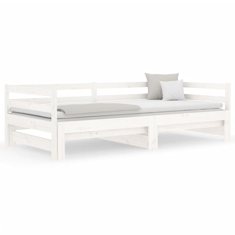 Slaapbank met onderschuifbed 80x200 cm massief grenenhout wit