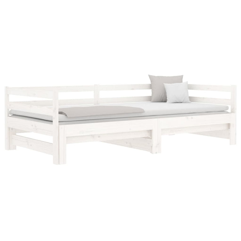 Slaapbank met onderschuifbed 80x200 cm massief grenenhout wit