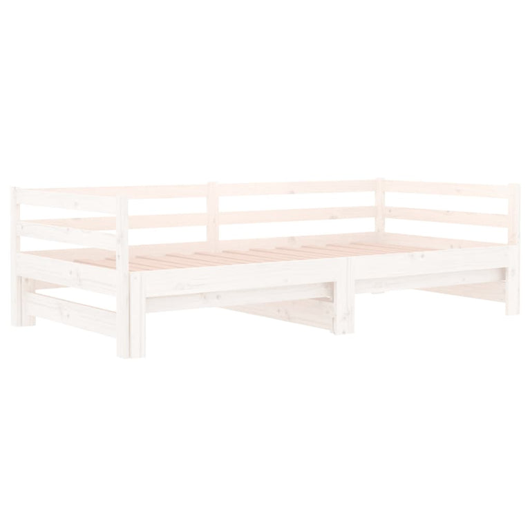 Slaapbank met onderschuifbed 80x200 cm massief grenenhout wit