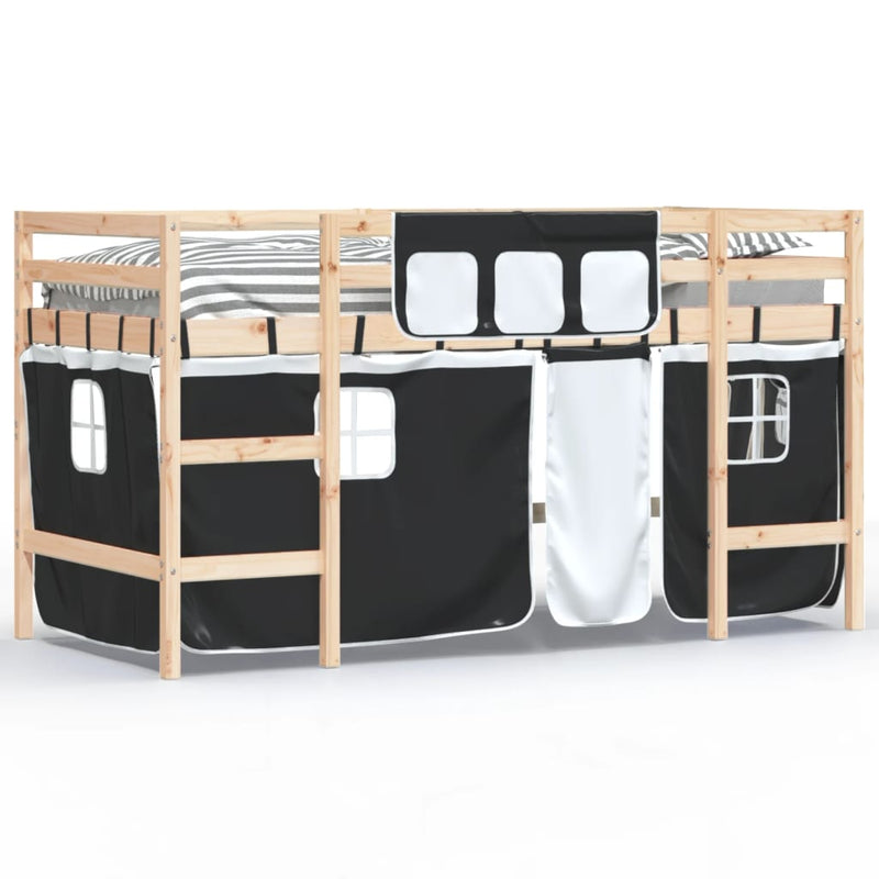 Kinderhoogslaper met gordijnen 80x200 cm massief grenenhout