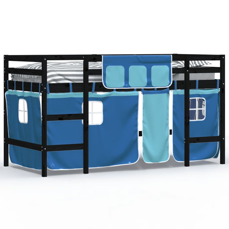 Kinderhoogslaper met gordijnen 80x200 cm grenenhout blauw