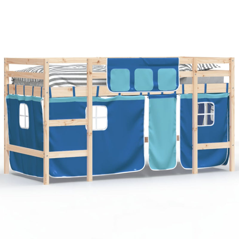 Kinderhoogslaper met gordijnen 90x200 cm grenenhout blauw