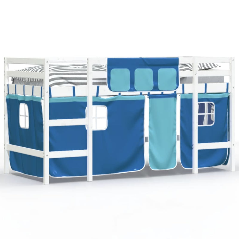 Kinderhoogslaper met gordijnen 90x200 cm grenenhout blauw