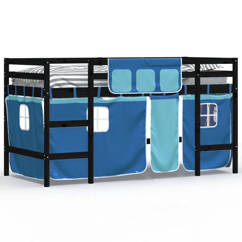 Kinderhoogslaper met gordijnen 90x200 cm grenenhout blauw