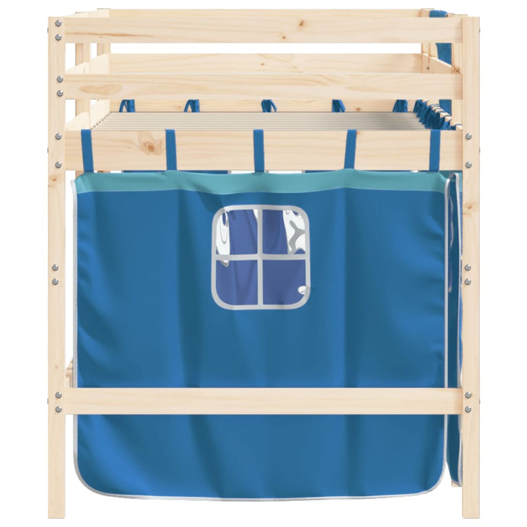 Kinderhoogslaper met gordijnen 90x190 cm grenenhout blauw