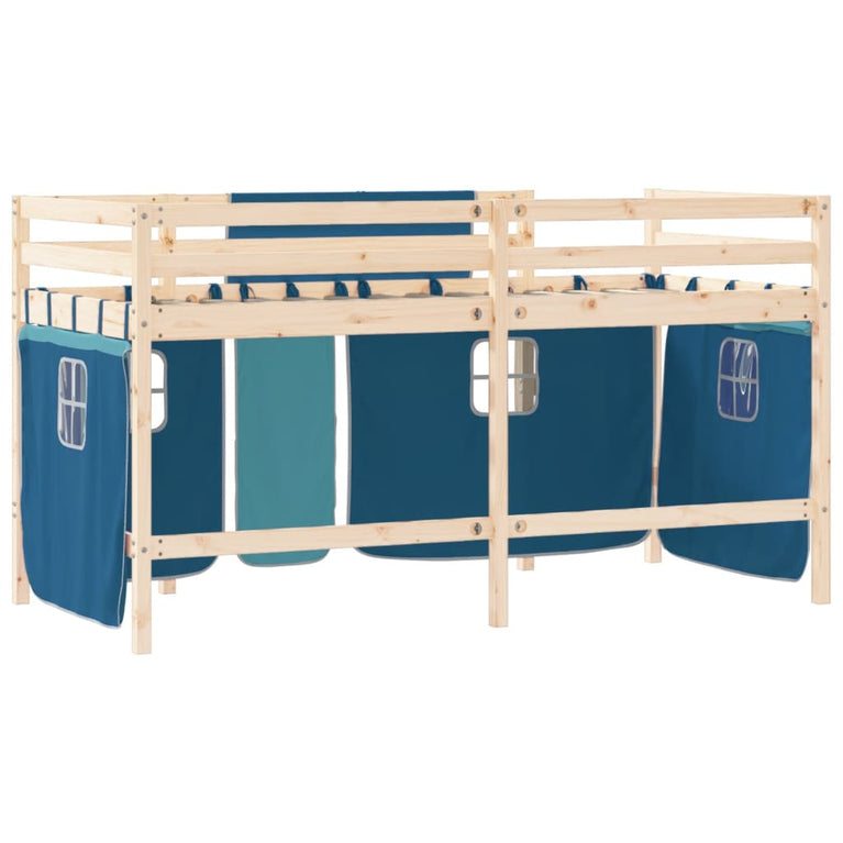 Kinderhoogslaper met gordijnen 90x190 cm grenenhout blauw