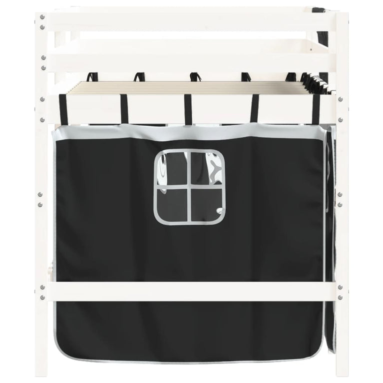 Kinderhoogslaper met gordijnen 90x190 cm grenenhout wit zwart