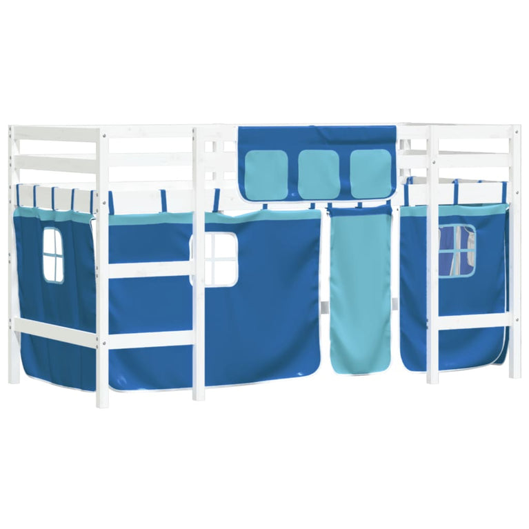 Kinderhoogslaper met gordijnen 90x190 cm grenenhout blauw
