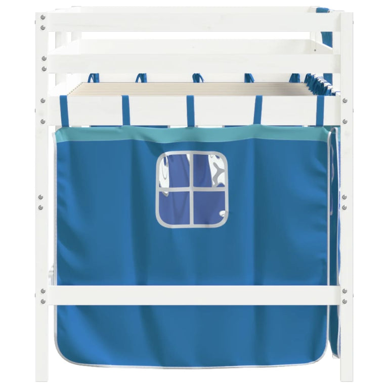 Kinderhoogslaper met gordijnen 90x190 cm grenenhout blauw