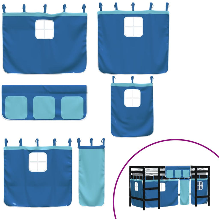 Kinderhoogslaper met gordijnen 90x190 cm grenenhout blauw