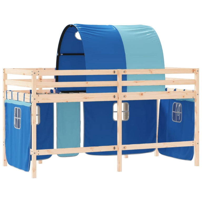 Kinderhoogslaper met tunnel 80x200 cm massief grenenhout blauw