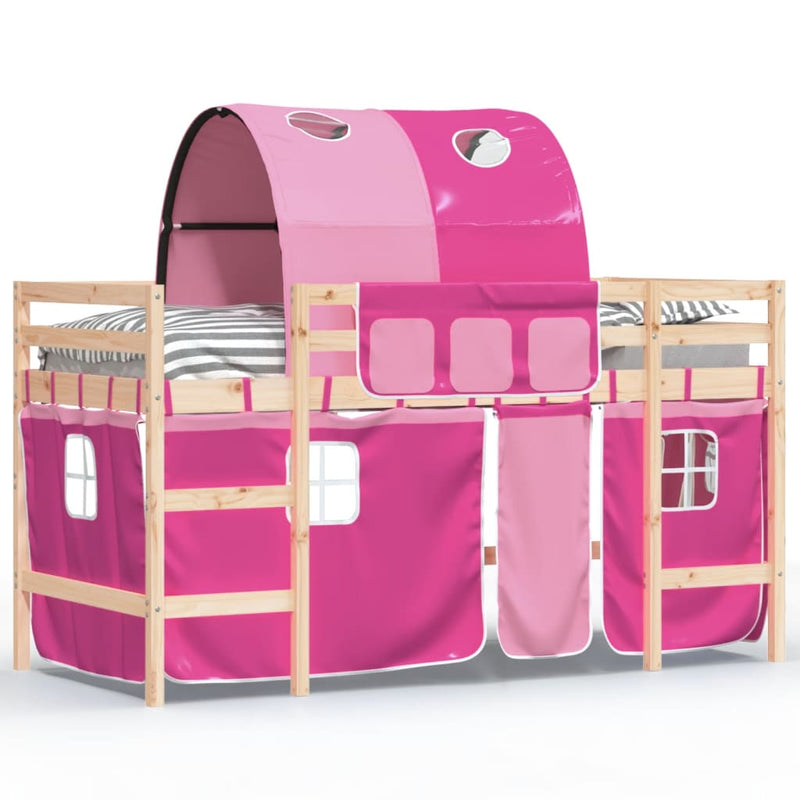 Kinderhoogslaper met tunnel 80x200 cm massief grenenhout roze
