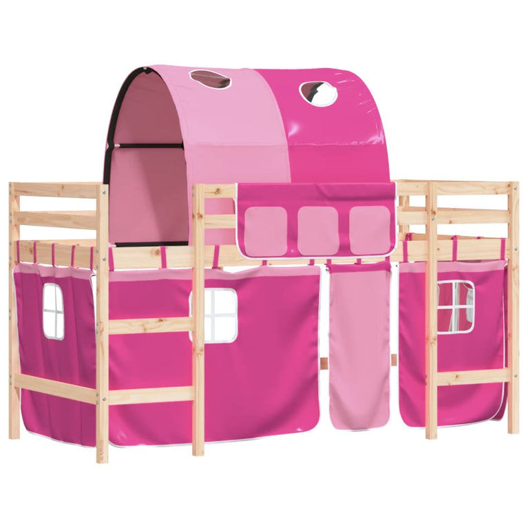 Kinderhoogslaper met tunnel 80x200 cm massief grenenhout roze