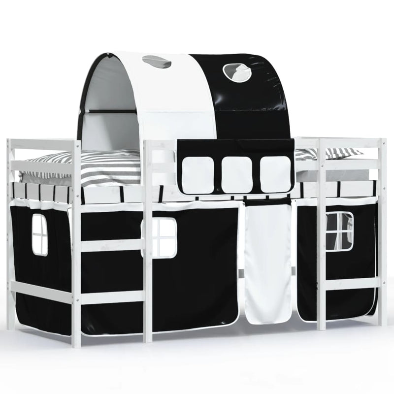 Kinderhoogslaper met tunnel 80x200 cm grenenhout wit en zwart