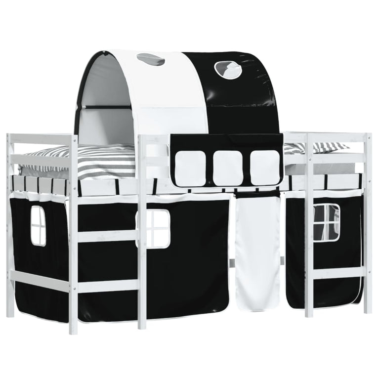 Kinderhoogslaper met tunnel 80x200 cm grenenhout wit en zwart