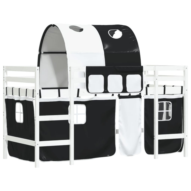 Kinderhoogslaper met tunnel 80x200 cm grenenhout wit en zwart
